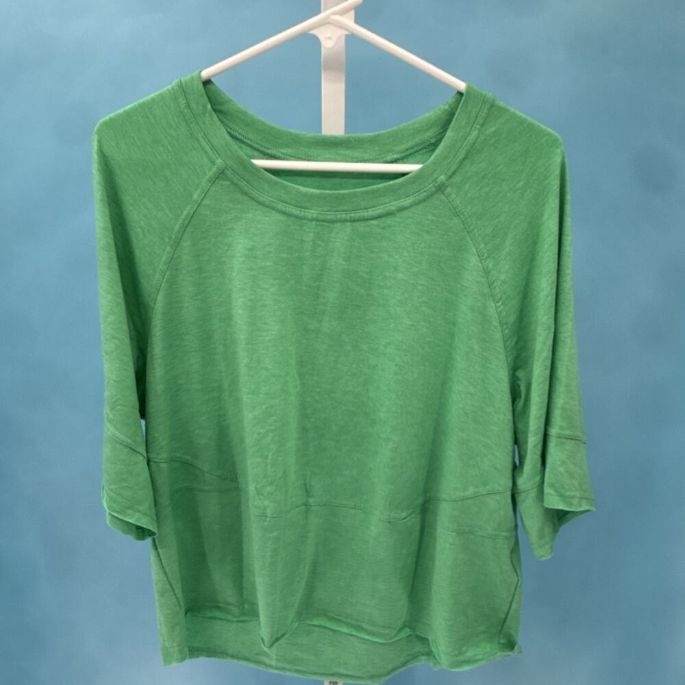 Women's Green 3/4 Raglan Sleeve Crew Neck Pullover T-Shirt Lightweight Cotton L